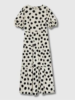 WHO WHAT WEAR Polkadot Puff Elbow Sleeve Dress
